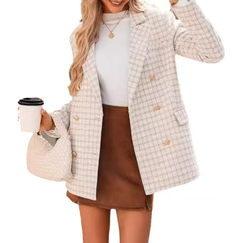 Women's Polyester Tweed Blazer With Fashion Casual Top Pockets