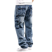 American Multi-pocket Workwear Jeans Men's Wide Leg Loose Plus Size