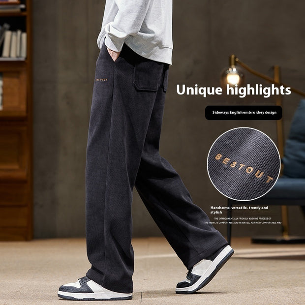 Men's Autumn And Winter Chenille Straight Casual Pants