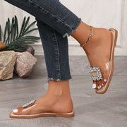 European And American Rhinestone Transparent Large Size Flat Sandals