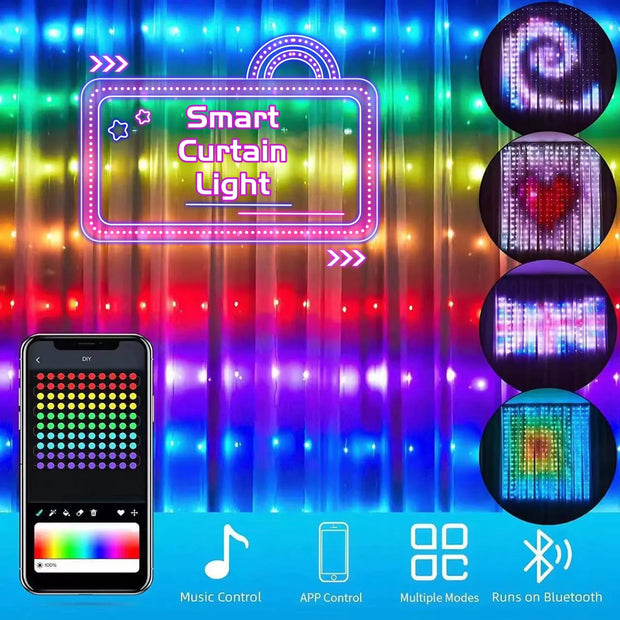 Christmas LED Bluetooth Smart RGB Curtain Lights