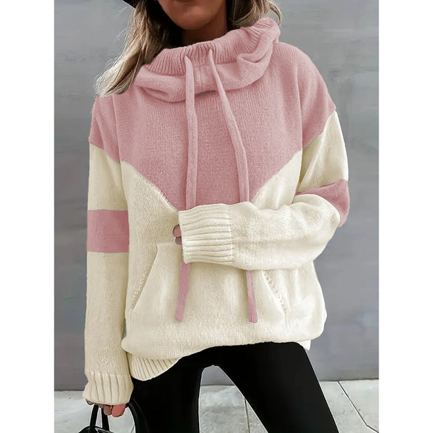 Fashion Same Color Hoodie With Drawstrings Sweater For Women