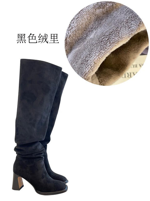 High Leg Boot High Heel Riding Boots Square Head Small Thick Leg Length