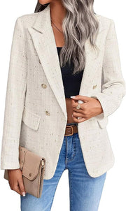 Women's Polyester Tweed Blazer With Fashion Casual Top Pockets