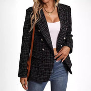 Women's Polyester Tweed Blazer With Fashion Casual Top Pockets