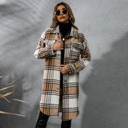 Fashion Plaid Single Row Button Coarse Wool Coat For Women