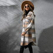 Fashion Plaid Single Row Button Coarse Wool Coat For Women