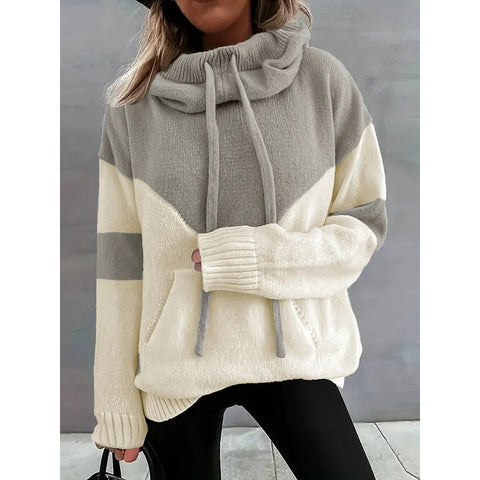 Fashion Same Color Hoodie With Drawstrings Sweater For Women