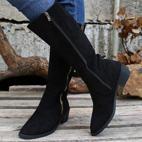 Autumn Long Tube Retro Chunky Heel Short Boots