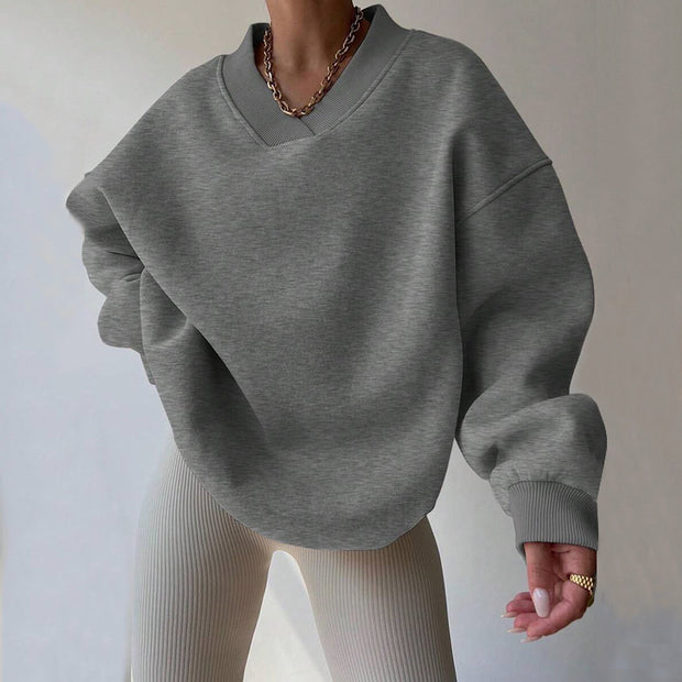 Women's Casual Solid Color Long Sleeve Crew Neck Sweater