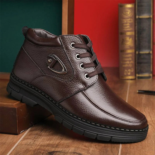 Middle-aged And Elderly Men's Winter Warm Fleece-lined Thick Old Men's Leather Shoes