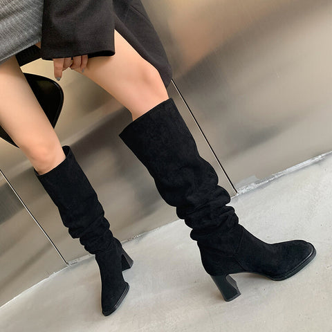 High Leg Boot High Heel Riding Boots Square Head Small Thick Leg Length