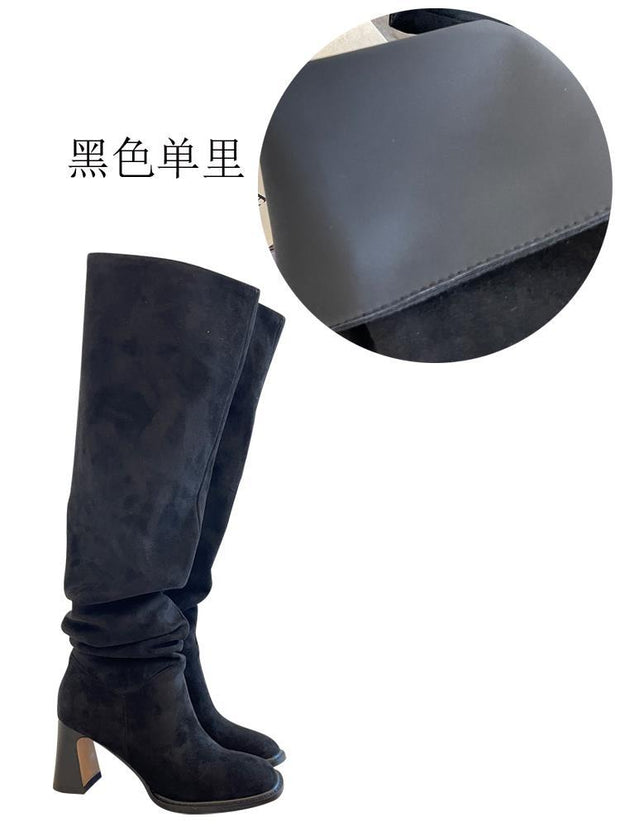 High Leg Boot High Heel Riding Boots Square Head Small Thick Leg Length