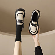 Chunky Heel Fashion Round Toe All-matching Casual Leather Shoes