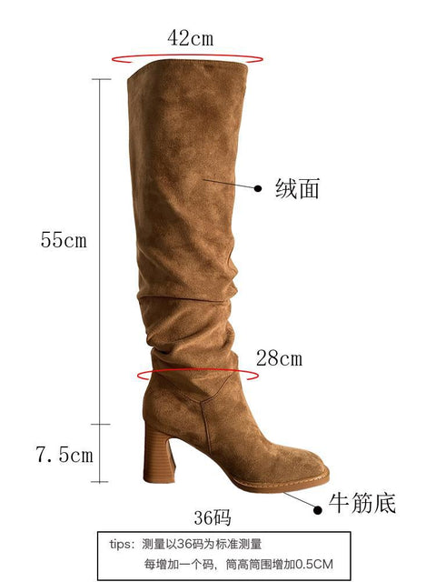 High Leg Boot High Heel Riding Boots Square Head Small Thick Leg Length