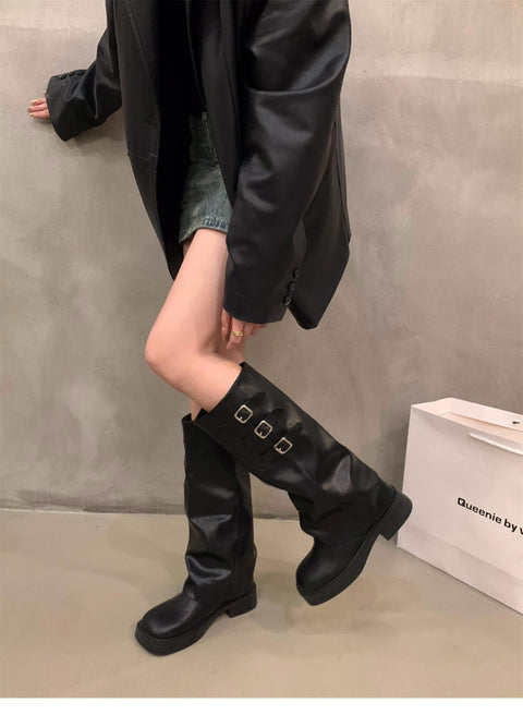 Women's Thick-soled Retro Pantyhose Long Biker Boots Shoes