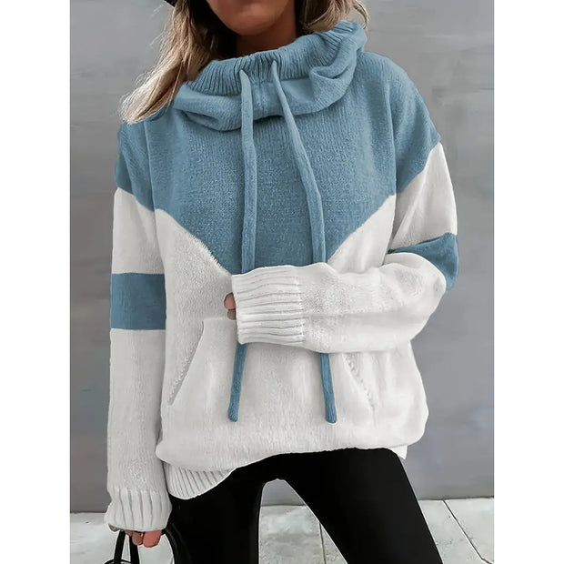 Fashion Same Color Hoodie With Drawstrings Sweater For Women