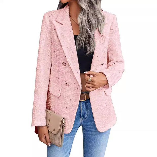 Women's Polyester Tweed Blazer With Fashion Casual Top Pockets