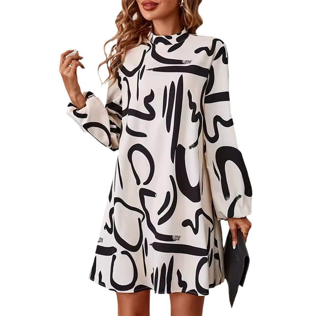 Lady Temperament Long-sleeve Round-collar Dress