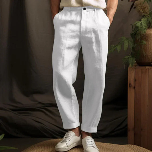 Men's Linen Solid Color Casual Light Outdoor Straight-leg Trousers