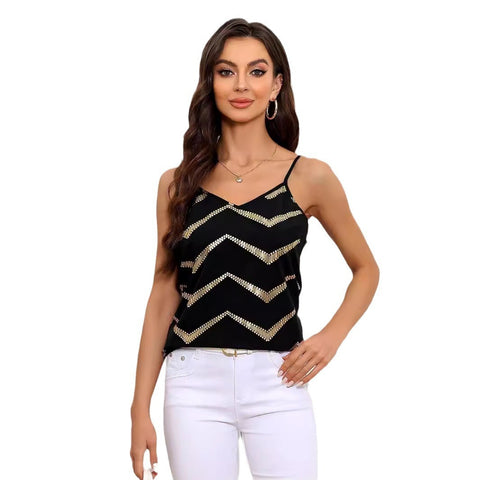 Women's V-neck Bronzing Back Cross Backless Sling Top