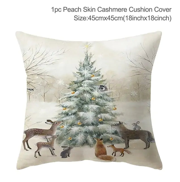 Christmas Elk Tree Cushion Cover