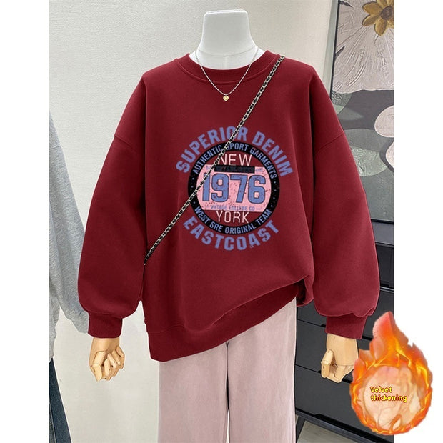 Retro Loose Round Neck Hoodie For Women