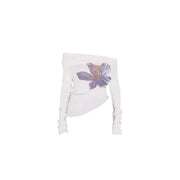 Off-shoulder Floral Print Sweater Women's Off-shoulder Knitted Top