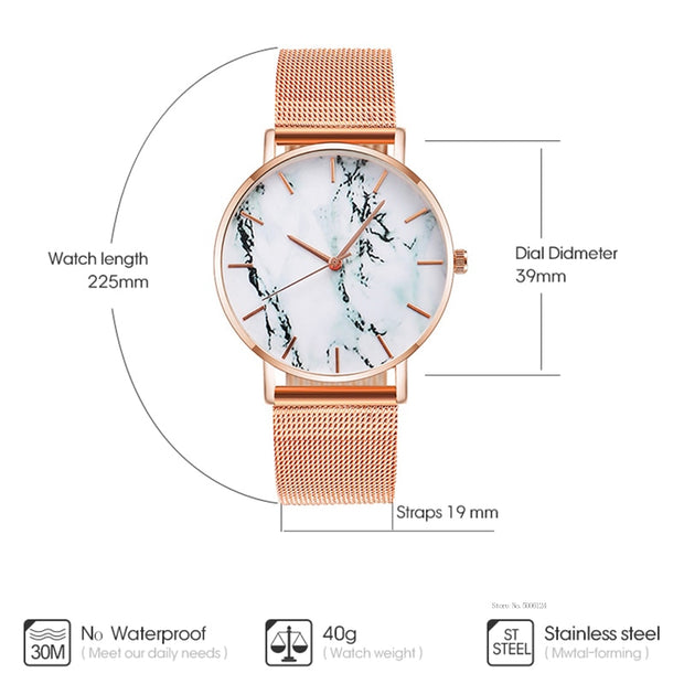 Mesh Band Marble Wrist Watch