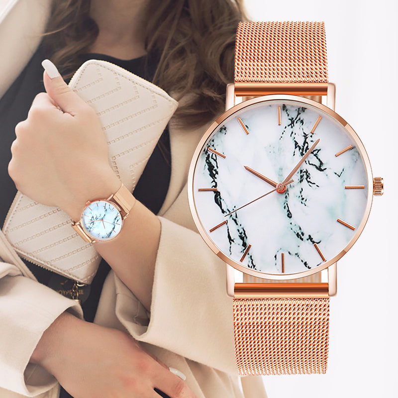 Mesh Band Marble Wrist Watch